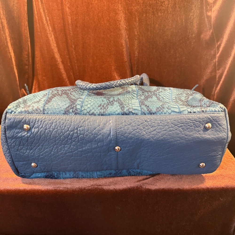Chi by Carlos Falchi Blue Snakeskin Python Leather Tote Bag Limited Edition 184 - Picture 5 of 14